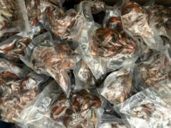 Vacuum-sealed package of frozen hermit crab bait for sea fishing